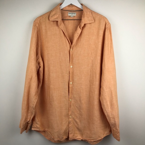 Banana Republic Orange Linen Button Down Shirt - Picture 2 of 12
